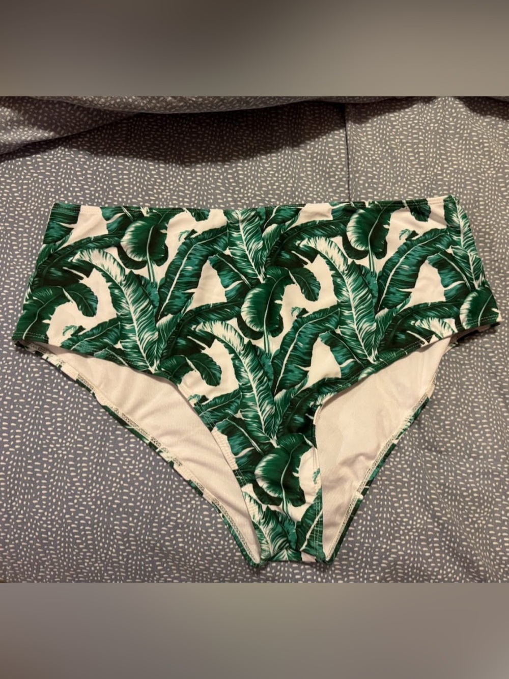 SHEIN Green Palm Leaf High-Waist Bikini Bottoms